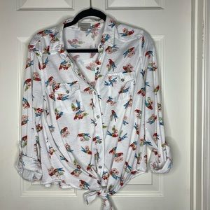 Passport White Button Down top with Parrots.